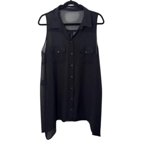 BCBGMaxAzria black sleeveless sheer button-down tunic top size M - Picture 2 of 5